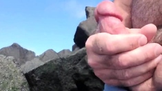 Jerking off on public beach-Big Cum Shot-Hairy Bear