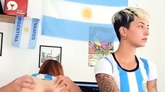 Argentinian slut suck cock and fuck while watching world cup