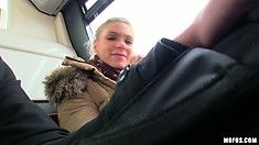 Beautiful Blonde With An Attractive Smile Gets Picked Up In A Bus