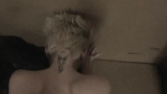 Short-haired tart takes a stiff cum gun in her mouth just to get the job
