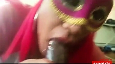 Masked Ebony Chick Swallow After Blowjob